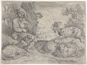 Herder speelt op een doedelzak