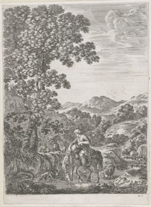 Herder te paard in beekje