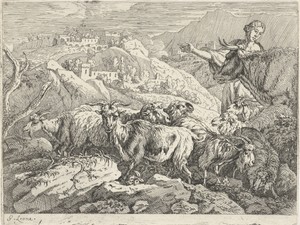 Herderin met kudde in een landschap