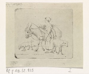 Herderin met muilezel, schaap en hond