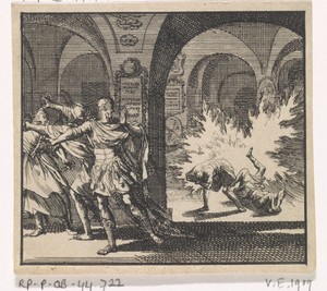 Herodes' soldaten worden in het graf van David door een vlam gedood