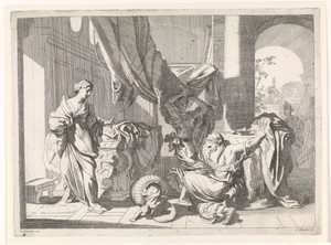 Herse en Agraulos openen de mand met het kind Erichthonius