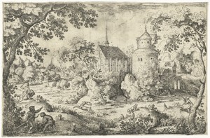 Hertenjacht bij een kapel