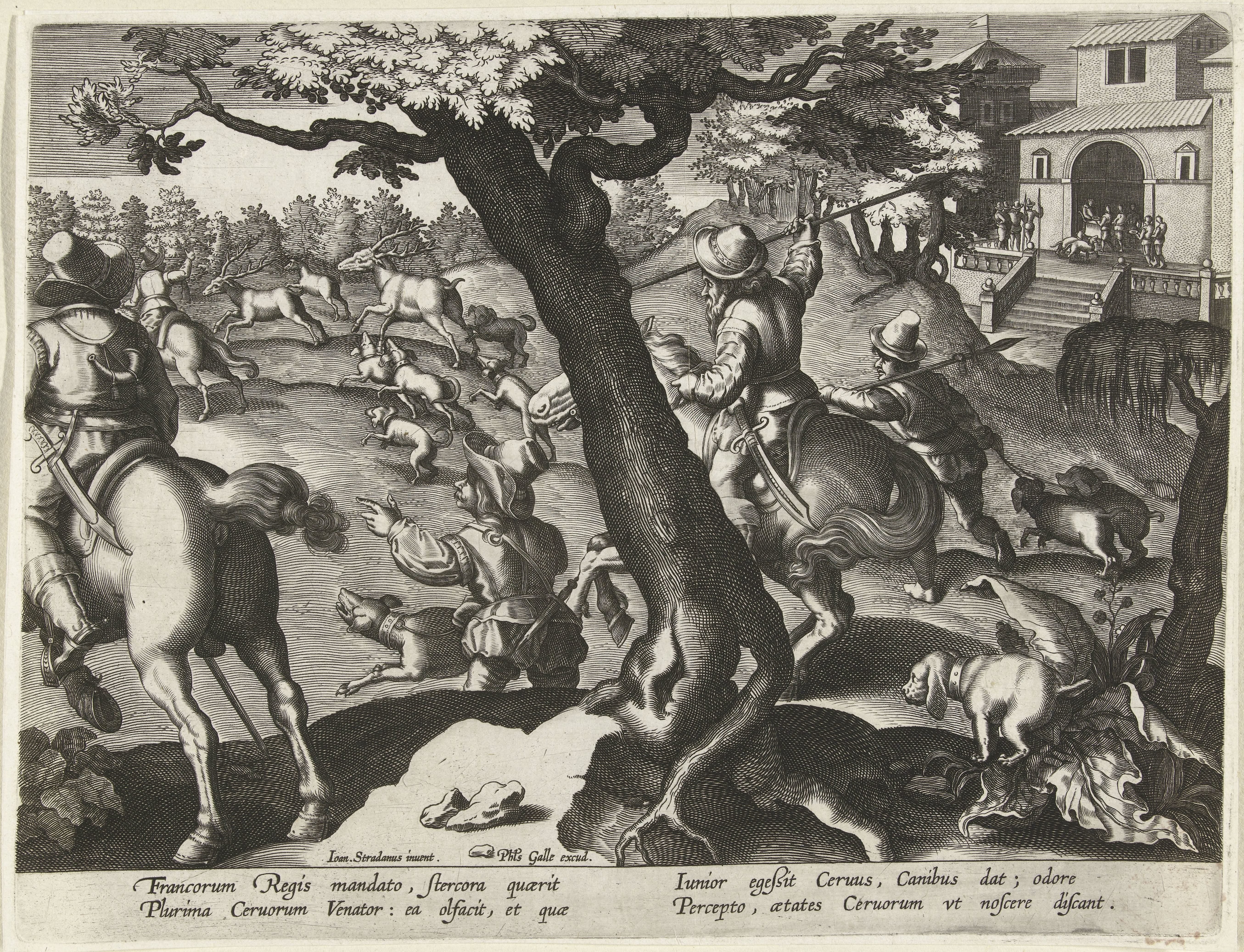 Hertenjacht met honden by Jan Collaert (II)