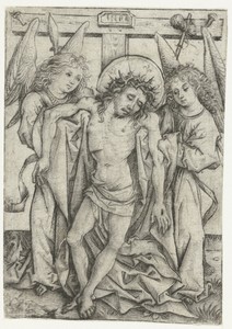 Het lichaam van Christus ondersteund door twee engelen