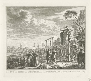 Het lijk van Gillis van Ledenberg in een kist opgehangen, 1619