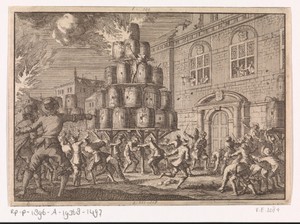 Het volk van Brussel belet de ontsteking van een vreugdevuur opgericht ter ere van de overwinning op de Engelsen in de Vierdaagse Zeeslag, 1666