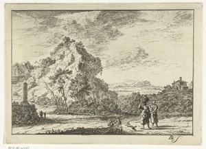 Heuvelachtig landschap met figuren