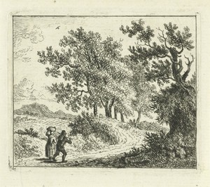 Heuvelachtig landschap met reizigers