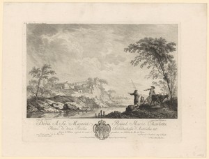 Heuvellandschap met dorpen en vissers bij een rivier