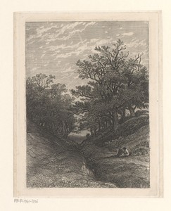 Heuvellandschap met figuren aan een pad