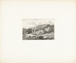 Heuvellandschap met kerkje en huizen