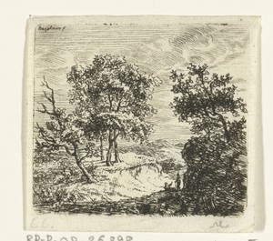 Heuvellandschap met twee wandelaars