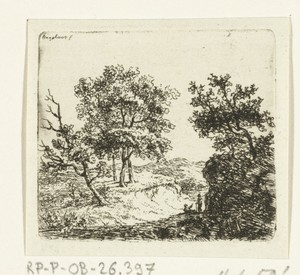 Heuvellandschap met twee wandelaars