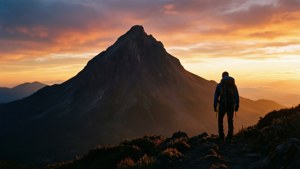 Hiker at Peak Sunset