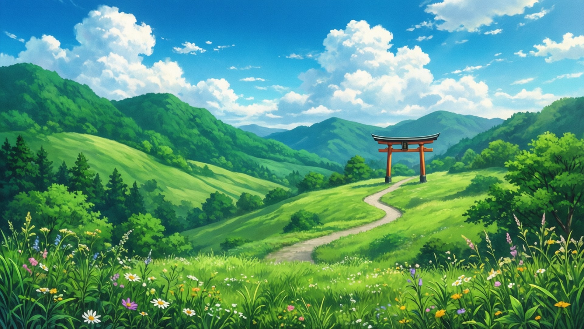 Hillside Torii Path by Wallpapers.art Studio