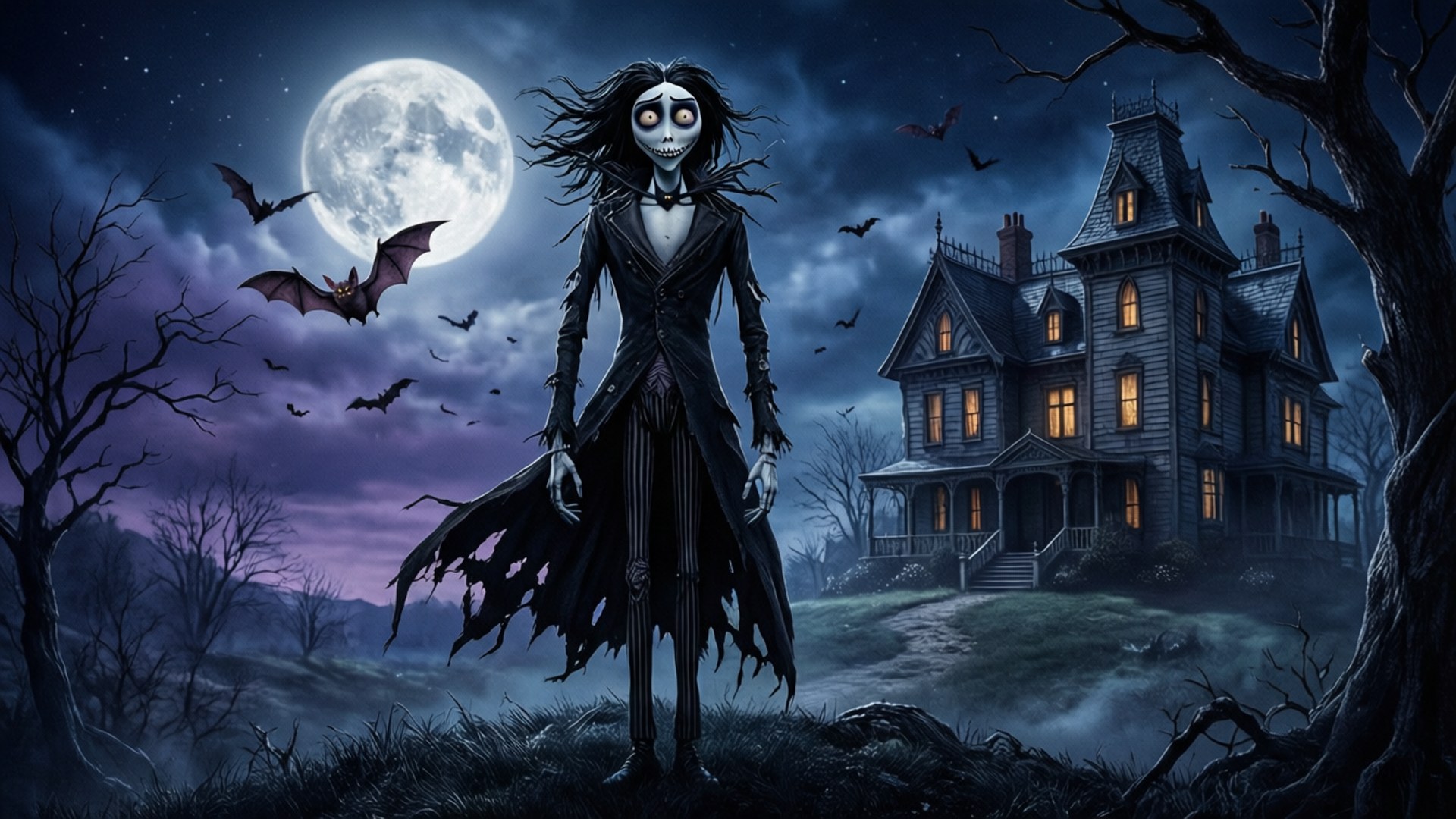 Hilltop Mansion Moon by Wallpapers.art Studio