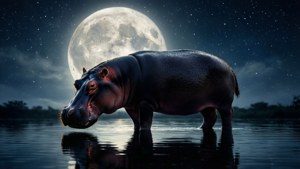Hippo Silhouette Full Moon