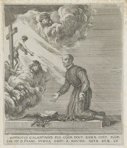 Hippolyte Galantin voor een crucifix