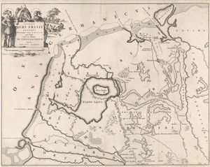 Historische kaart van Nederland met de gebieden van de Bataven en Friezen V