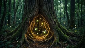 Hollow Tree with Fireflies