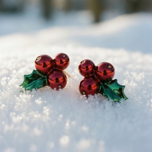 Holly Berry Earrings on Snow