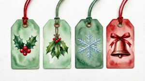 Holly Mistletoe Snowflake Bell Tags