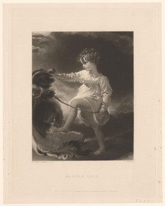 Hond vastgehouden door jongen, mogelijk William Lock