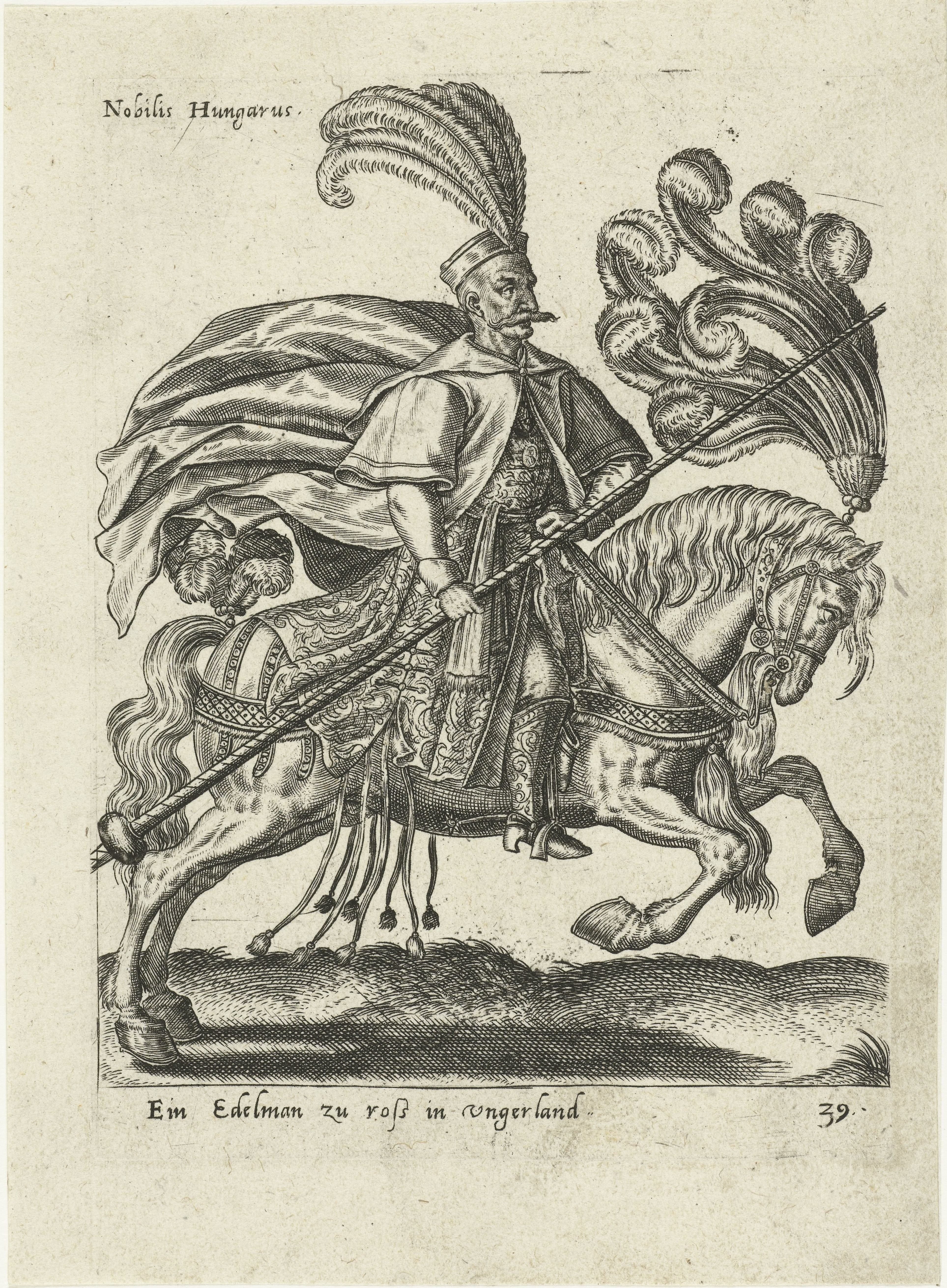 Hongaarse edelman te paard by Abraham de Bruyn