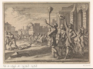 Hoofd van de gedode Masaniello wordt te Napels op een piek rondgedragen, 1647