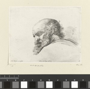 Hoofd van een kale oude man met baard, links naar beneden kijkend (mogelijk H. Petrus)