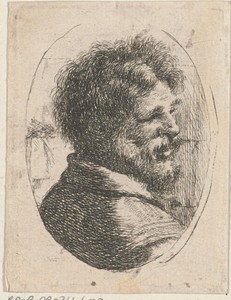 Hoofd van een man met baard, half op de rug gezien