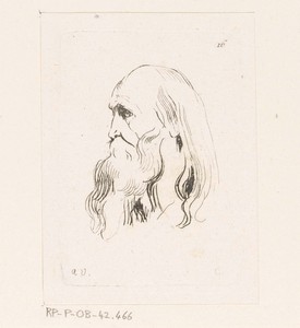 Hoofd van een oude man met baard en lang haar