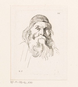 Hoofd van een oude man met een baard en een keppeltje