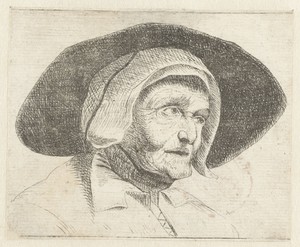 Hoofd van een oude vrouw met muts
