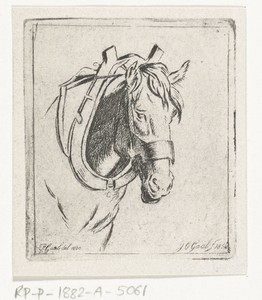 Hoofd van een paard met juk