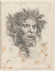 Hoofd van een sater met baard en tamboerijn