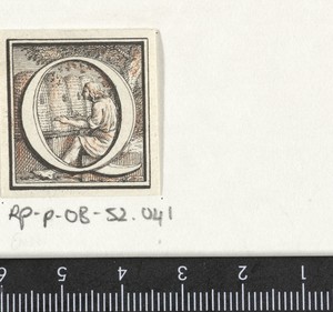Hoofdletter O met beeltenis van een figuur en bijenkorven