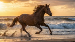 Horse Galloping on Beach