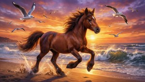 Horse on Beach Sunset