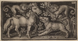 Horse with Two Monkeys and a Dog