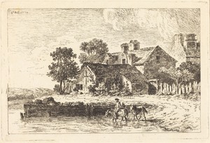 Horses Being Led to Water on a Winding Riverbank
