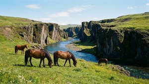 Horses in Ásbyrgi
