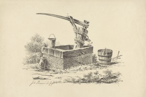 Houten pomp in vierkante put