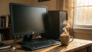 HP Desktop and Coffee