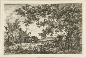 Huifkar bij boerderij