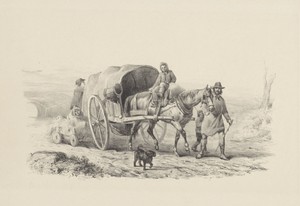 Huifkar met familie onderweg