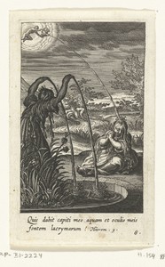 Huilend kind zit bij fontein
