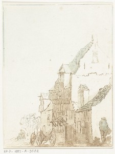 Huis met kruiwagen voor de deur