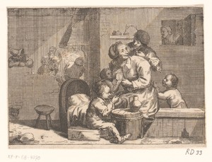 Huiselijk tafereel met kind aan de borst